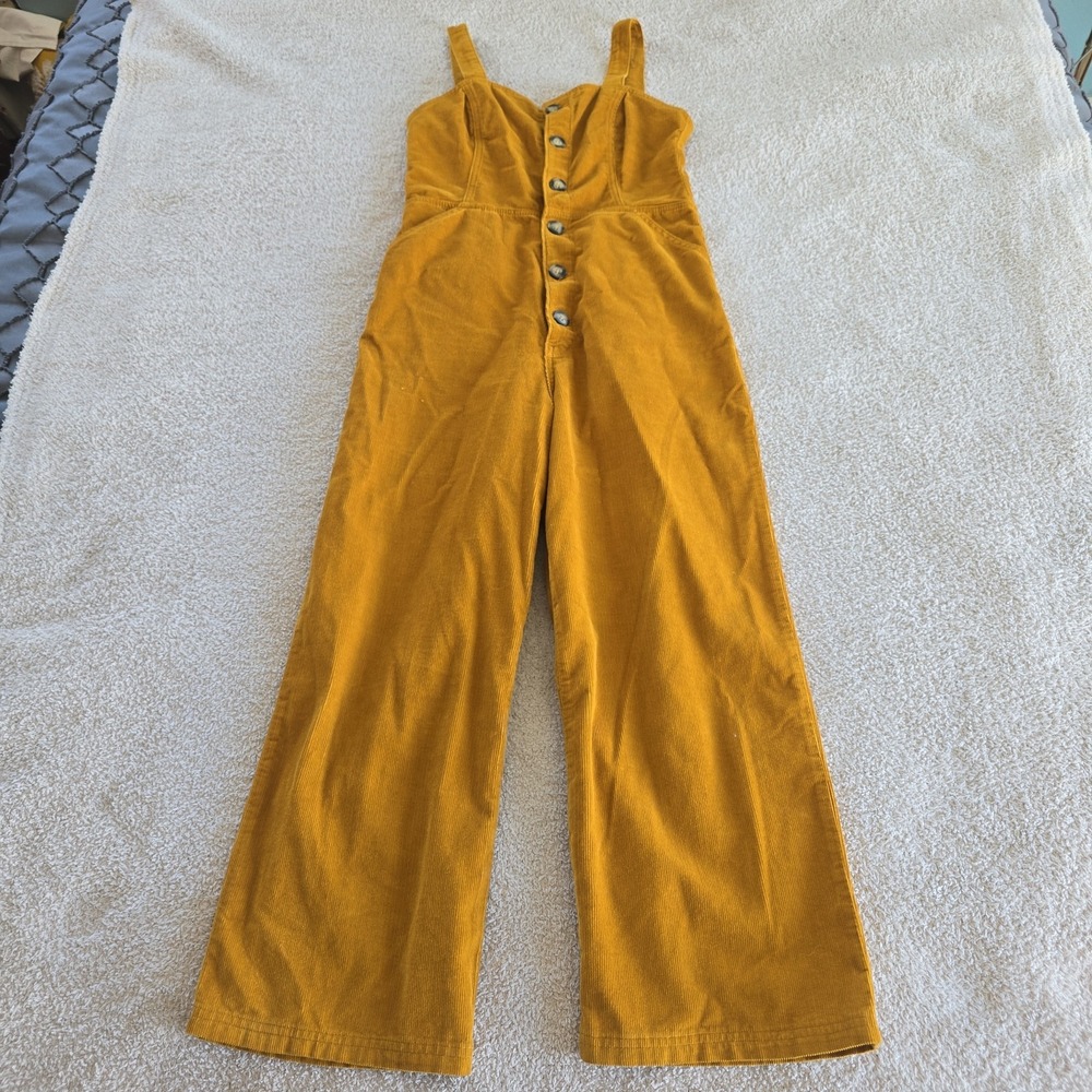 BDG Corduroy Overalls Wide-leg Button Front‎ Mustard Color Boho-chic XS Measured